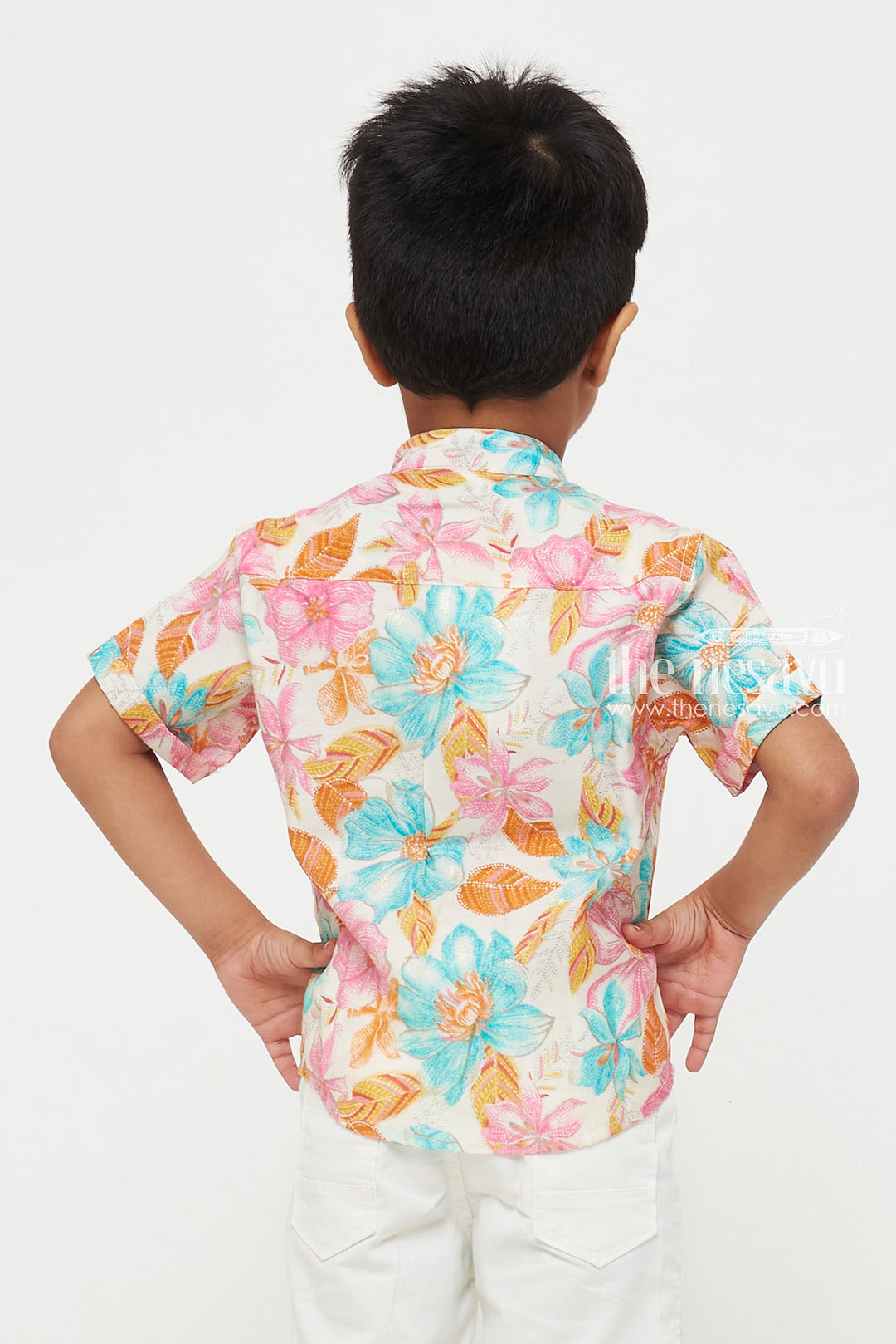 The Nesavu Boys Cotton Shirt Boys Chanderi Shirt with Vibrant Floral Print - Ideal for Spring and Summer Events Nesavu Boys Chanderi Shirt with Vibrant Floral Print | Ideal for Spring and Summer Events | The Nesavu