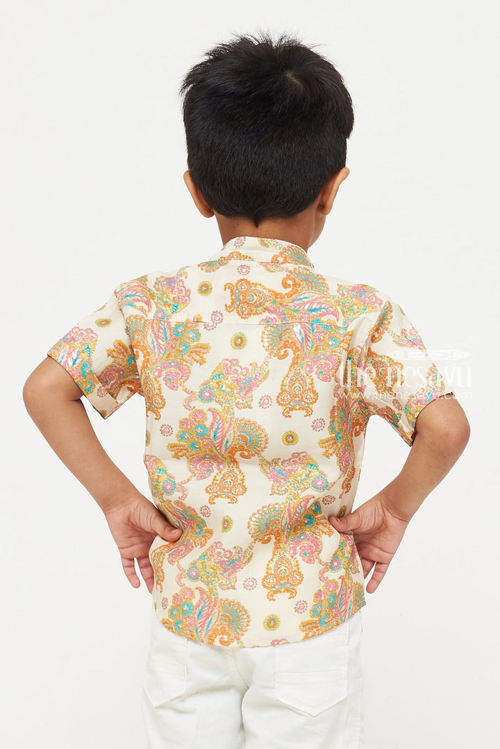 The Nesavu Boys Cotton Shirt Boys Chanderi Shirt with Vibrant Paisley Print - Perfect for Festive Occasions Nesavu Boys Chanderi Shirt with Vibrant Paisley Print | Perfect for Festive Occasions | The Nesavu