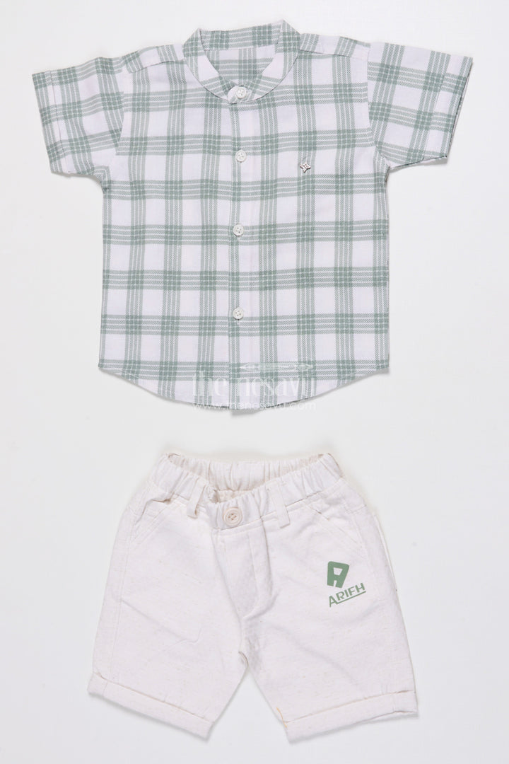 The Nesavu Boys Casual Set Boys Checked Cotton Shirt and Shorts Set for Everyday Summer Comfort Nesavu 16 (1Y) / Green BCS329A-16 Nesavu boys checked cotton shirt shorts set summer outings daily wear