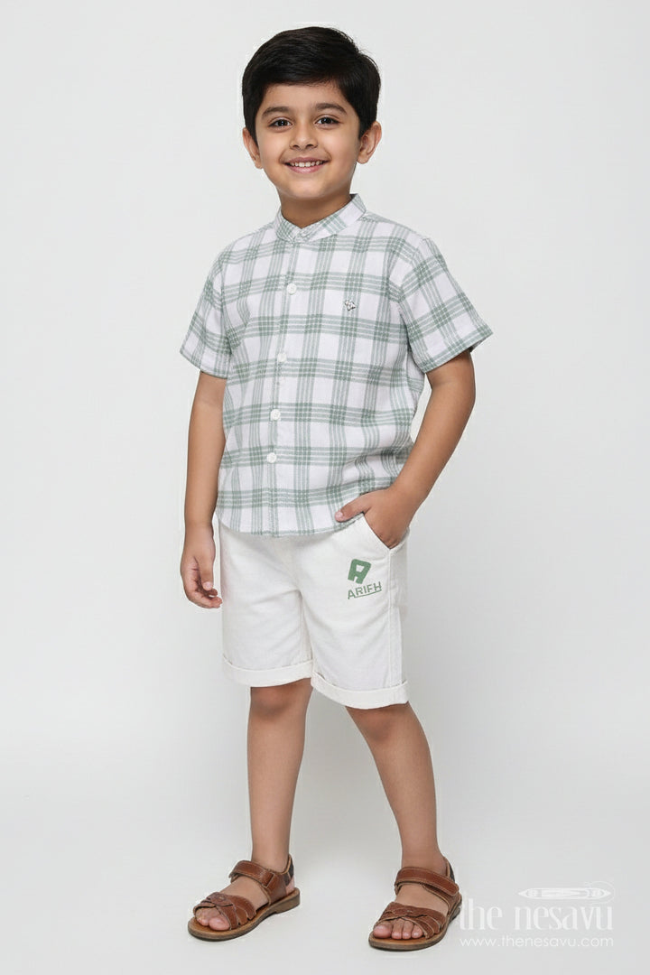 The Nesavu Boys Casual Set Boys Checked Cotton Shirt and Shorts Set for Everyday Summer Comfort Nesavu 16 (1Y) / Green BCS329A-16 Nesavu boys checked cotton shirt shorts set summer outings daily wear