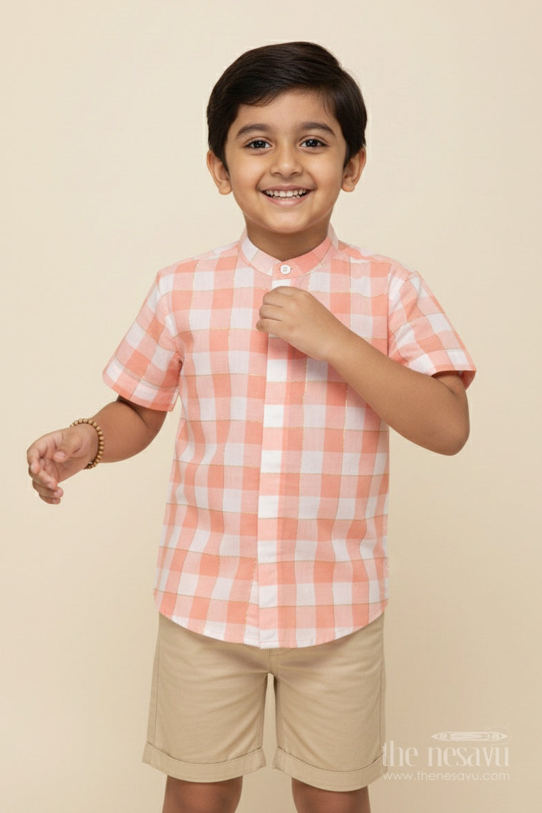 The Nesavu Boys Cotton Shirt Boys Checked Cotton Shirt for Summer Outings and School Wear Nesavu 16 (1Y) / Orange BS345A-16 Nesavu boys cotton checked shirt school casual summer dressing