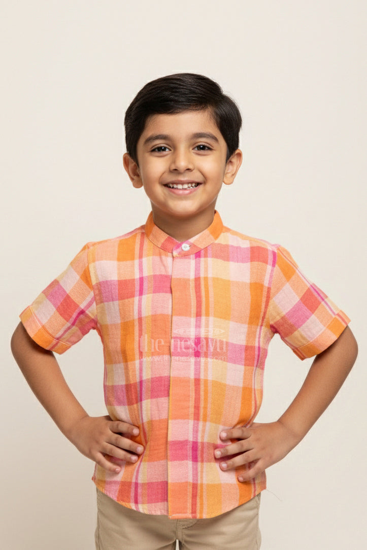 The Nesavu Boys Cotton Shirt Boys Checked Muslin Cotton Shirt for Festive School Wear and Casual Dressing Nesavu 16 (1Y) / Multicolor BS338A-16 Nesavu boys checked muslin cotton shirt ethnic day school functions casual festive wear