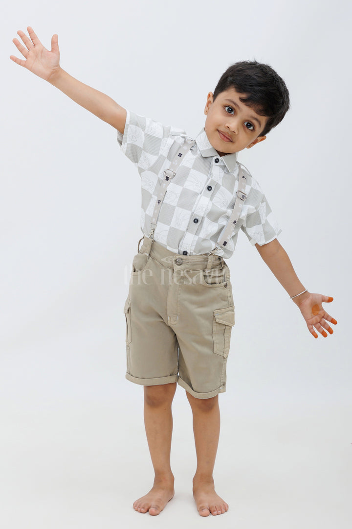 The Nesavu Boys Casual Set Boys' Checked Popcorn Material Suspender Set Nesavu Boys' Checked Popcorn Material Suspender Set - Casual Summer Outfit