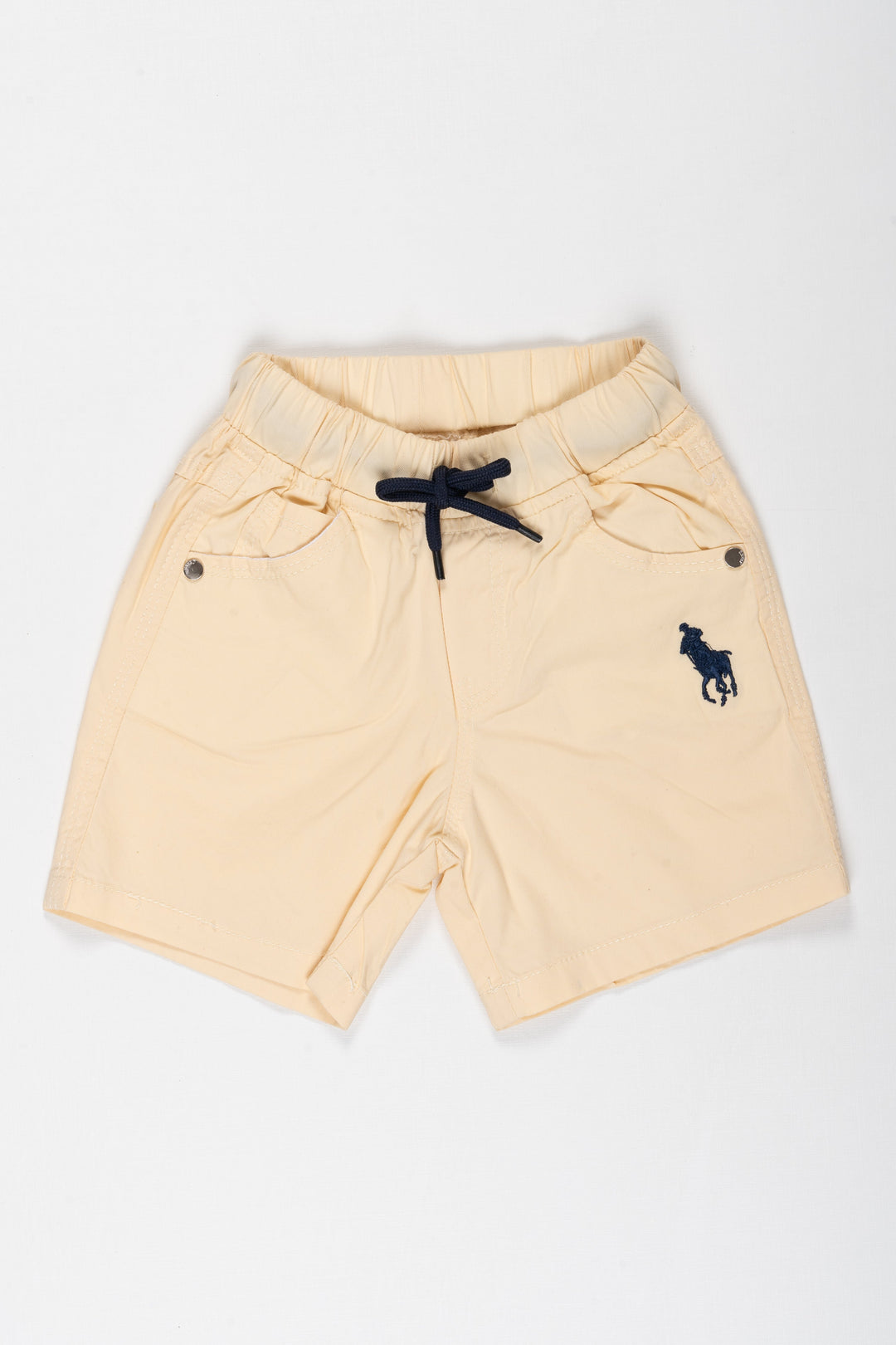 The Nesavu Boys Shorts Boys Classic Beige Drawstring Shorts with Embroidered Detail Nesavu 18 (2Y) / Beige / Cotton BWS001C-18 Trendy Boys Beige Cotton Shorts | Embroidered Casual Wear for Kids | The Nesavu