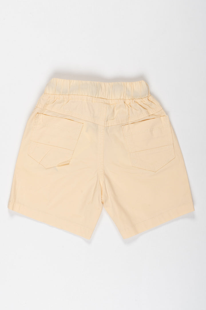 The Nesavu Boys Shorts Boys Classic Beige Drawstring Shorts with Embroidered Detail Nesavu Trendy Boys Beige Cotton Shorts | Embroidered Casual Wear for Kids | The Nesavu