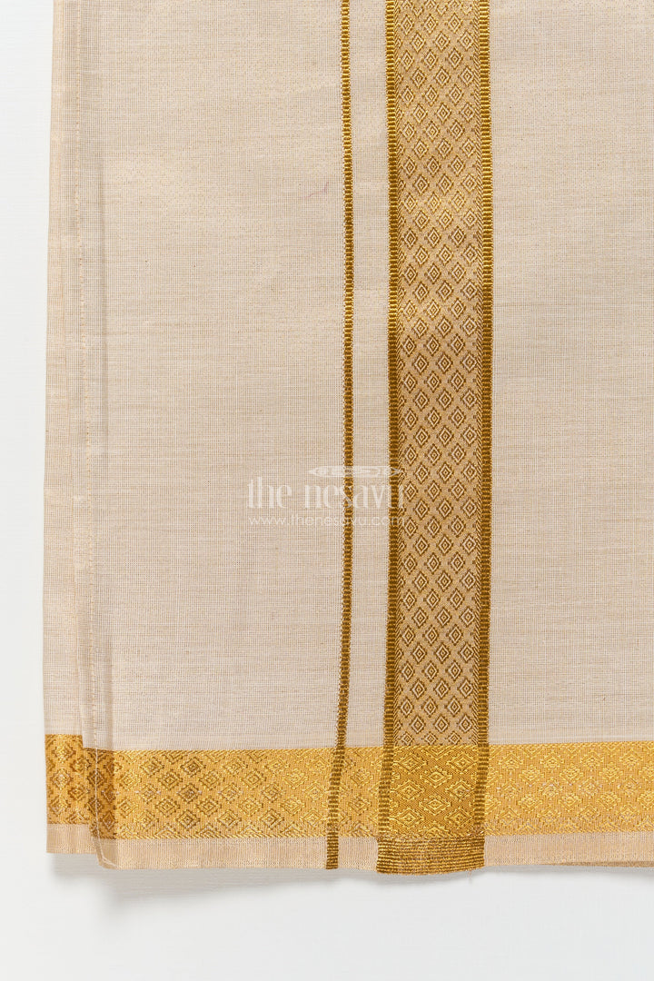 The Nesavu Boys Vesti Boys Classic Vesti for Temple Wear and School Ethnic Day Nesavu Nesavu boys tissue vesti gold border school ethnic wear traditional rituals