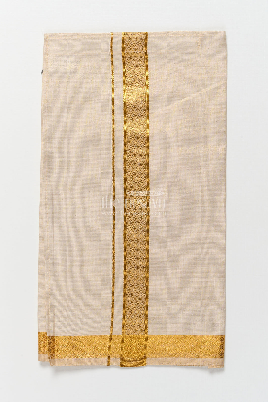 The Nesavu Boys Vesti Boys Classic Vesti for Temple Wear and School Ethnic Day Nesavu Nesavu boys tissue vesti gold border school ethnic wear traditional rituals