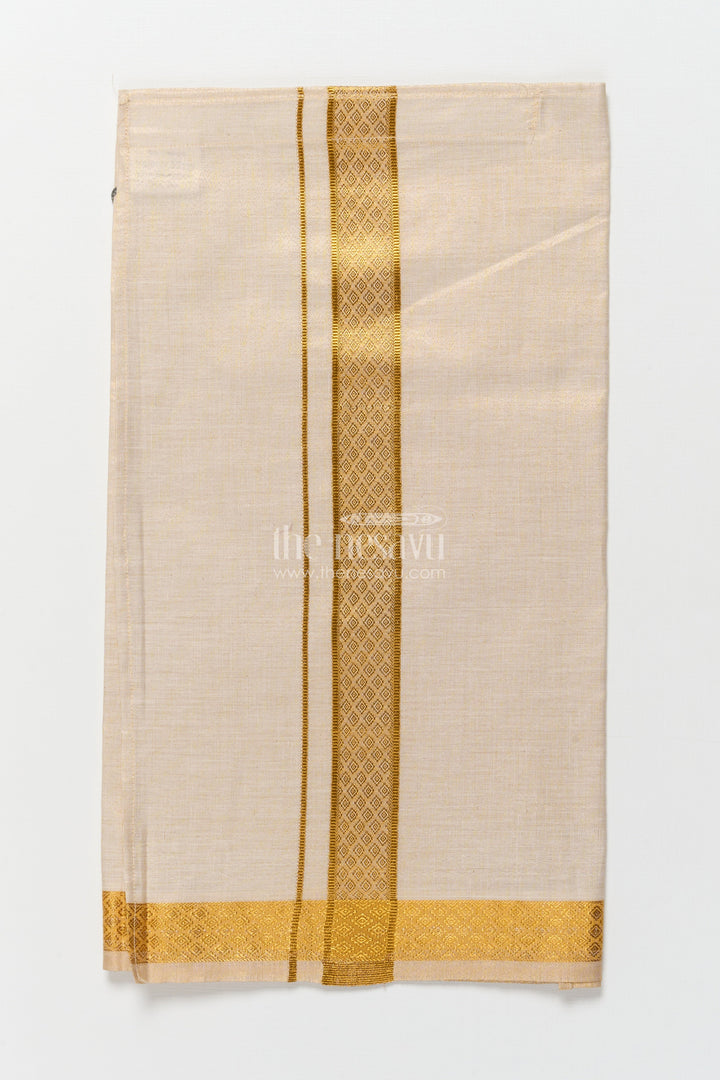 The Nesavu Boys Vesti Boys Classic Vesti for Temple Wear and School Ethnic Day Nesavu Nesavu boys tissue vesti gold border school ethnic wear traditional rituals