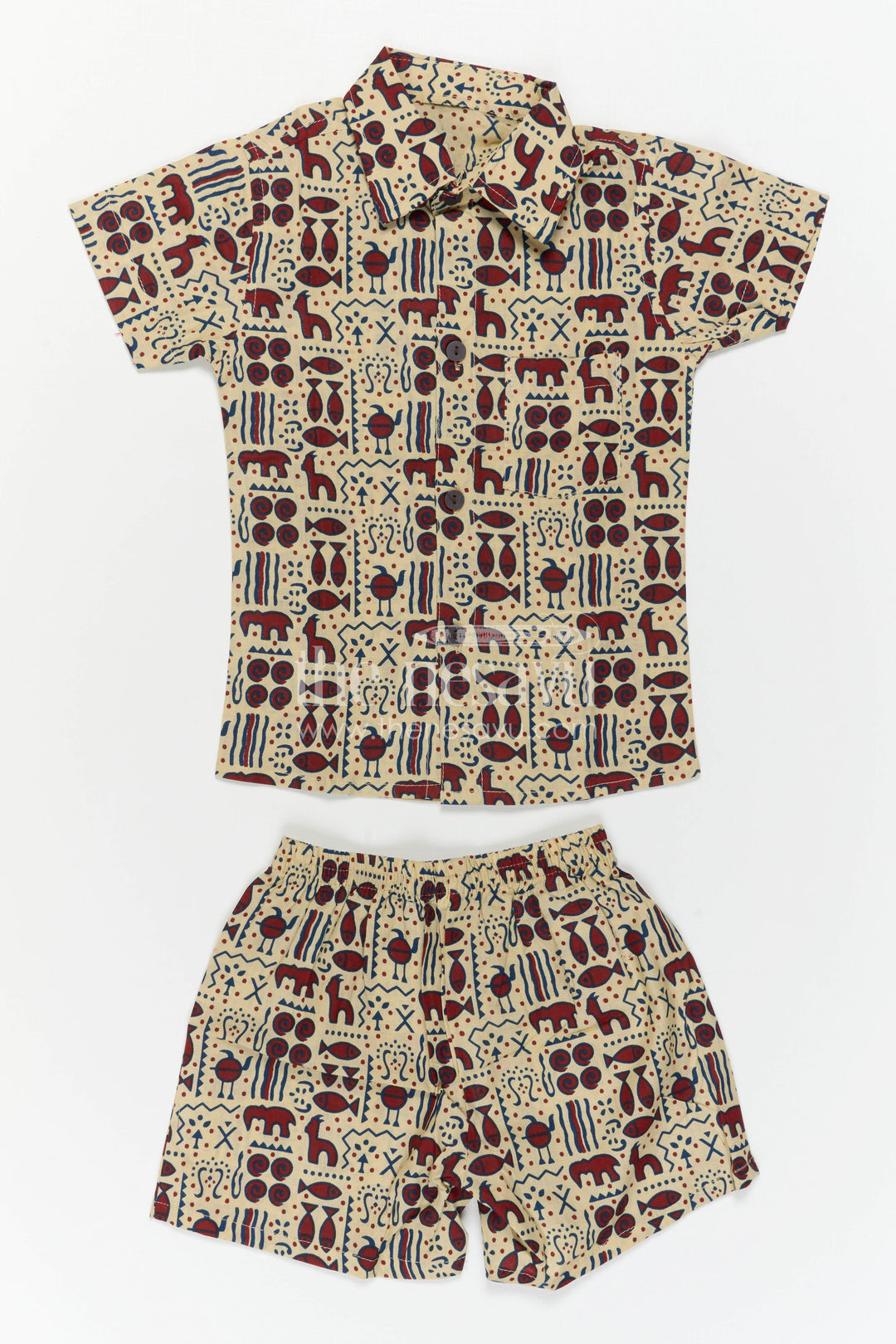 The Nesavu Boys Casual Set Boys Co Ord Set Dress for Summer Outings and Casual Wear Nesavu Nesavu Boys Cotton Co Ord Set For Summer Outings With Digital Print Shirt And Shorts Casual Wear