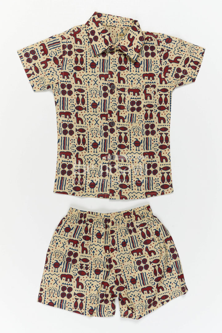 The Nesavu Boys Casual Set Boys Co Ord Set Dress for Summer Outings and Casual Wear Nesavu Nesavu Boys Cotton Co Ord Set For Summer Outings With Digital Print Shirt And Shorts Casual Wear