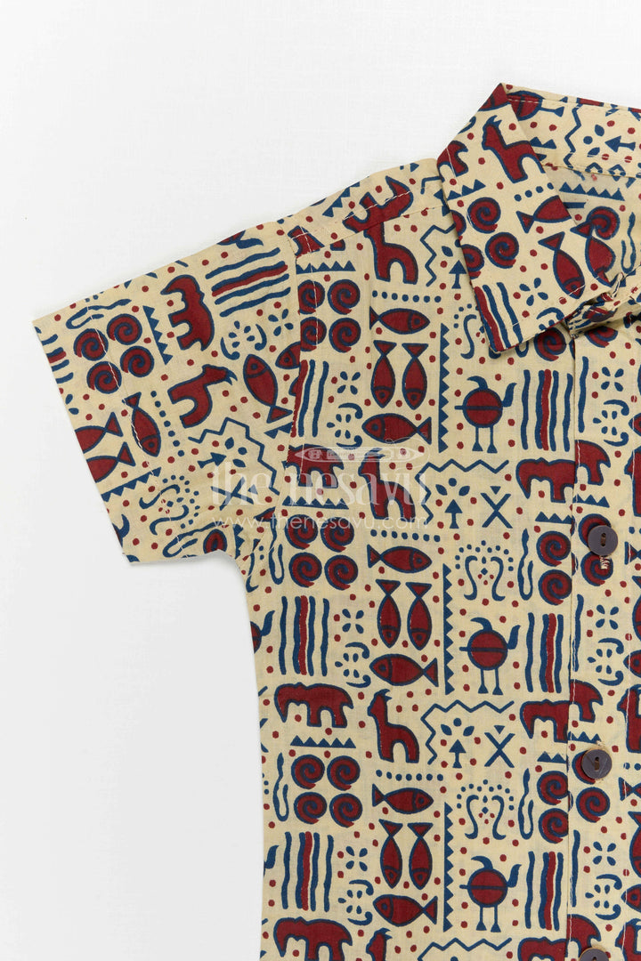 The Nesavu Boys Casual Set Boys Co Ord Set Dress for Summer Outings and Casual Wear Nesavu Nesavu Boys Cotton Co Ord Set For Summer Outings With Digital Print Shirt And Shorts Casual Wear
