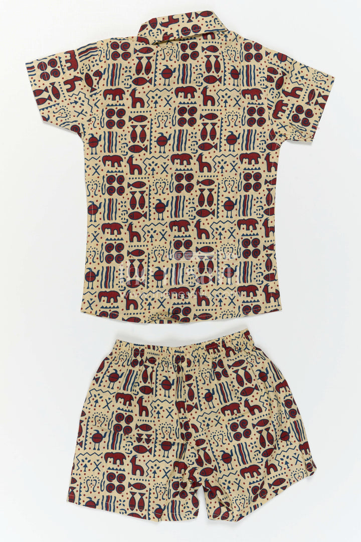The Nesavu Boys Casual Set Boys Co Ord Set Dress for Summer Outings and Casual Wear Nesavu Nesavu Boys Cotton Co Ord Set For Summer Outings With Digital Print Shirt And Shorts Casual Wear