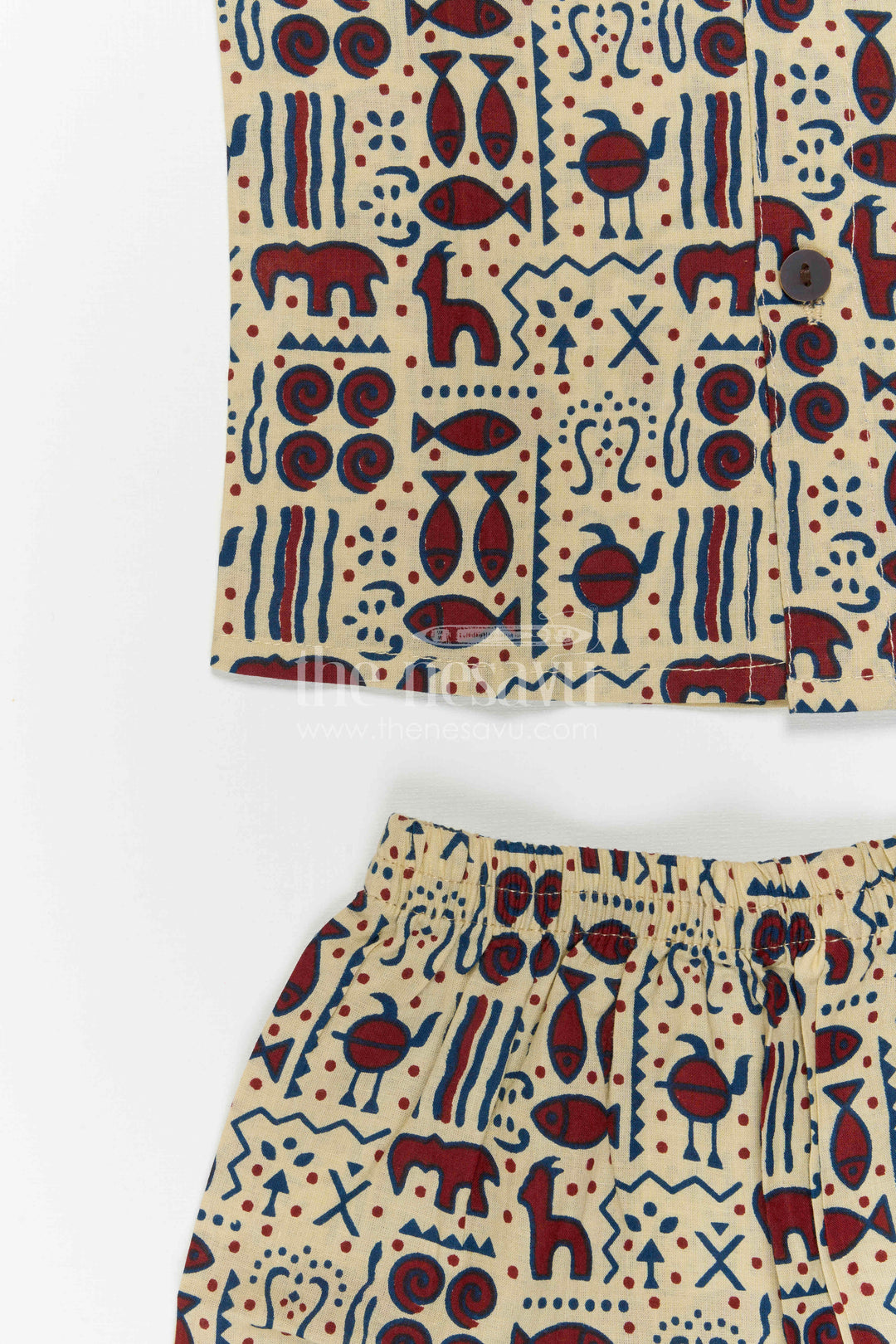The Nesavu Boys Casual Set Boys Co Ord Set Dress for Summer Outings and Casual Wear Nesavu Nesavu Boys Cotton Co Ord Set For Summer Outings With Digital Print Shirt And Shorts Casual Wear