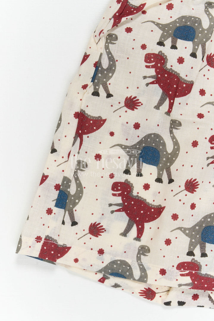 The Nesavu Boys Casual Set Boys Co Ord Set for Vacation Wear and Summer Outings Nesavu Nesavu Boys Cotton Co Ord Set For Vacation Wear With Dinosaur Print Shirt And Shorts Summer Outfit