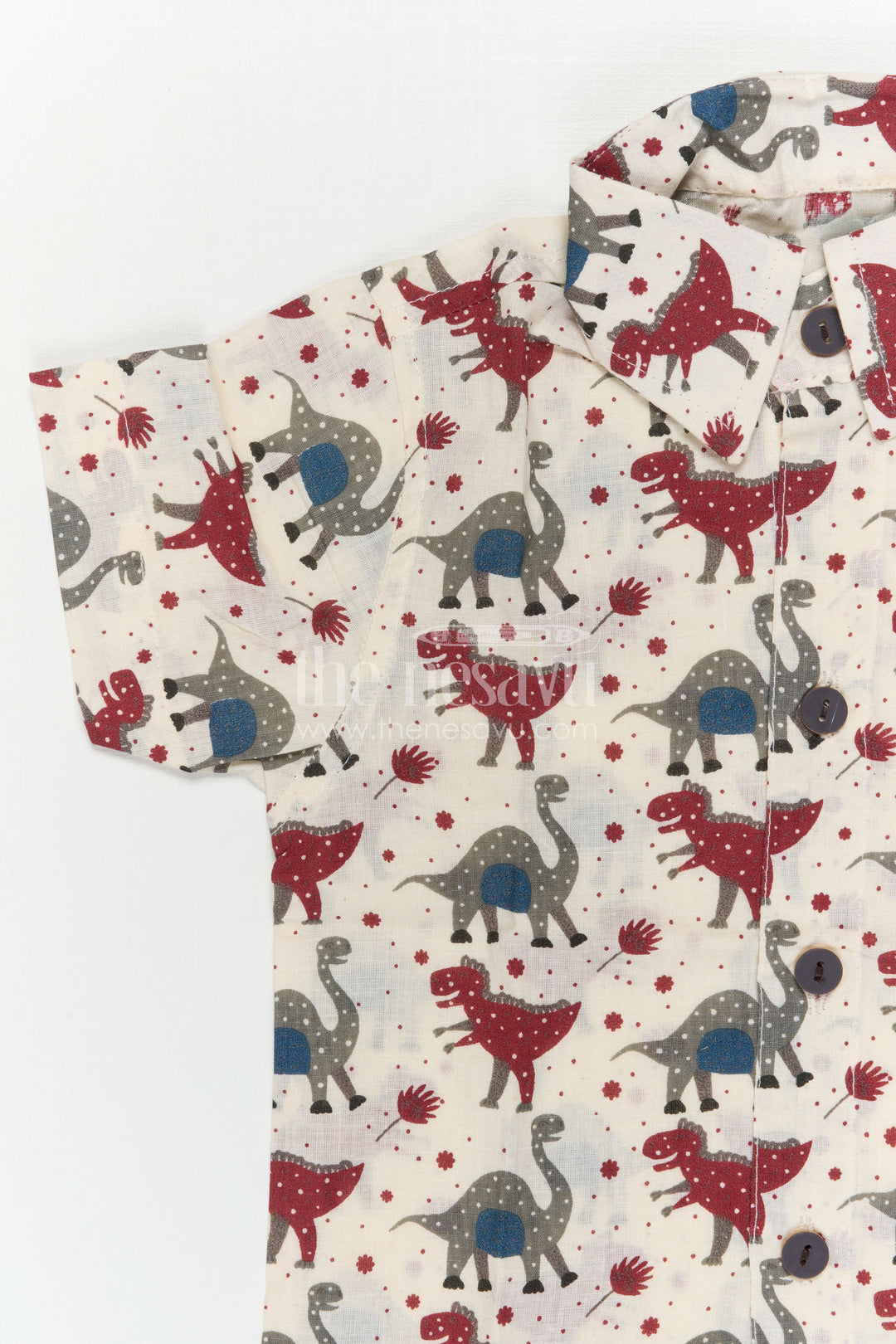 The Nesavu Boys Casual Set Boys Co Ord Set for Vacation Wear and Summer Outings Nesavu Nesavu Boys Cotton Co Ord Set For Vacation Wear With Dinosaur Print Shirt And Shorts Summer Outfit