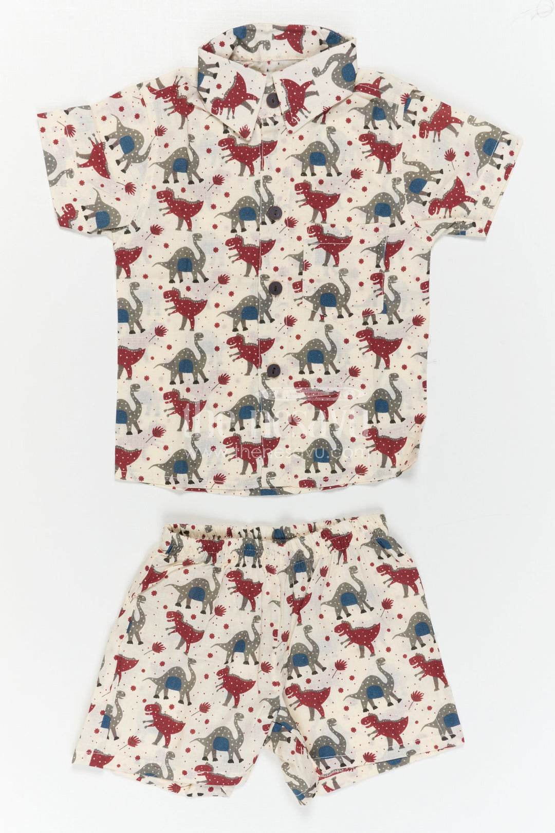 The Nesavu Boys Casual Set Boys Co Ord Set for Vacation Wear and Summer Outings Nesavu Nesavu Boys Cotton Co Ord Set For Vacation Wear With Dinosaur Print Shirt And Shorts Summer Outfit