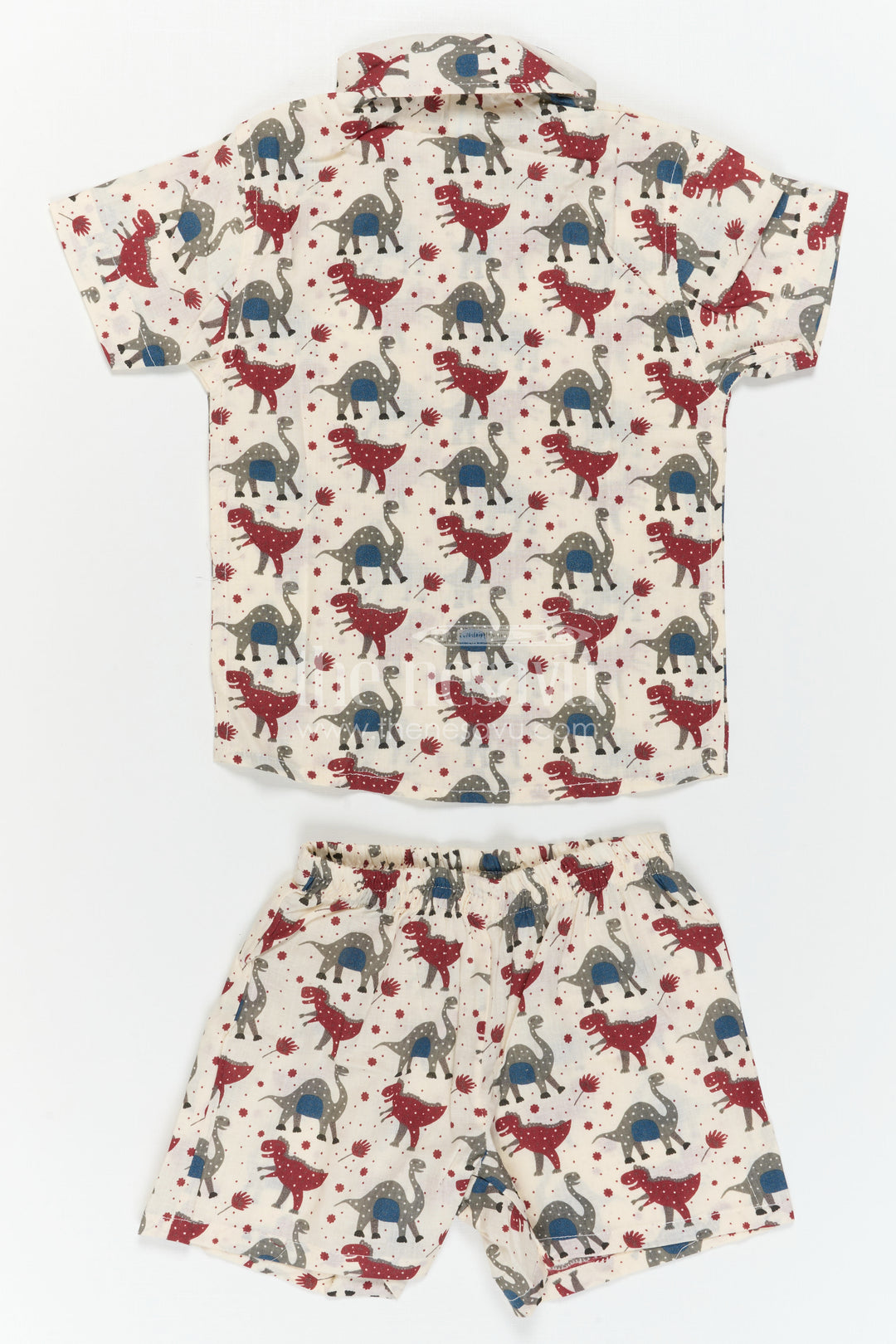 The Nesavu Boys Casual Set Boys Co Ord Set for Vacation Wear and Summer Outings Nesavu Nesavu Boys Cotton Co Ord Set For Vacation Wear With Dinosaur Print Shirt And Shorts Summer Outfit