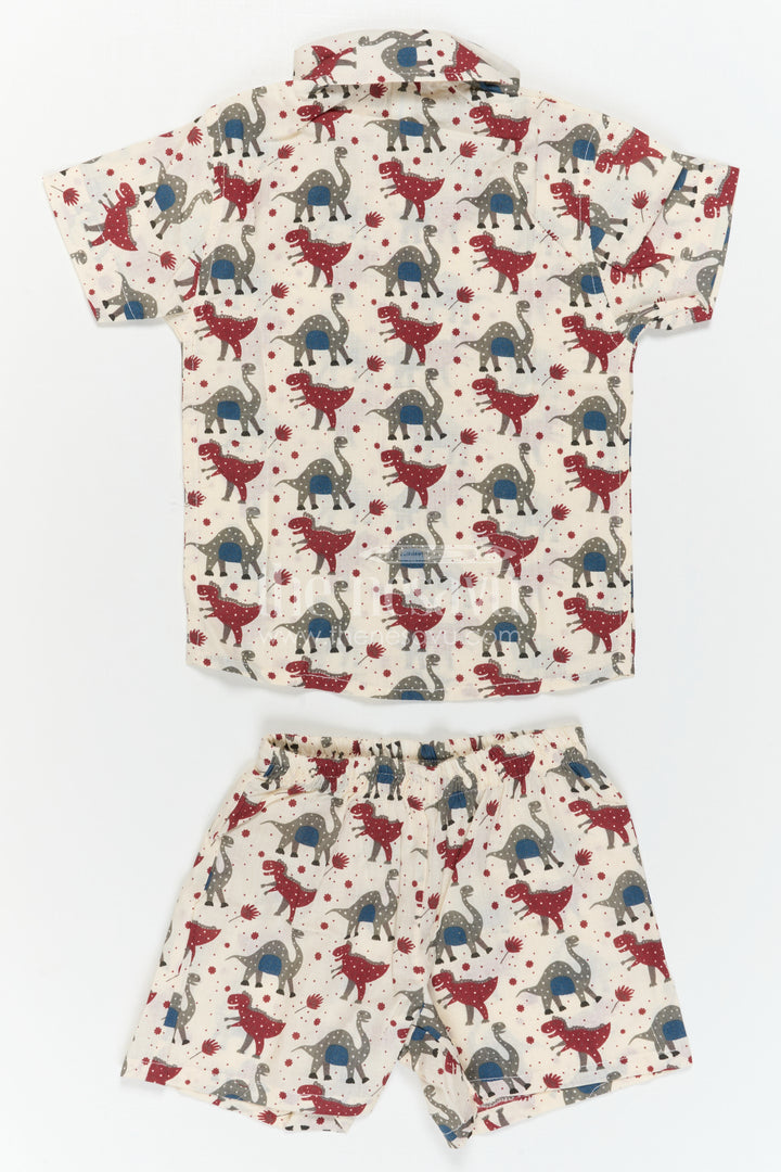 The Nesavu Boys Casual Set Boys Co Ord Set for Vacation Wear and Summer Outings Nesavu Nesavu Boys Cotton Co Ord Set For Vacation Wear With Dinosaur Print Shirt And Shorts Summer Outfit