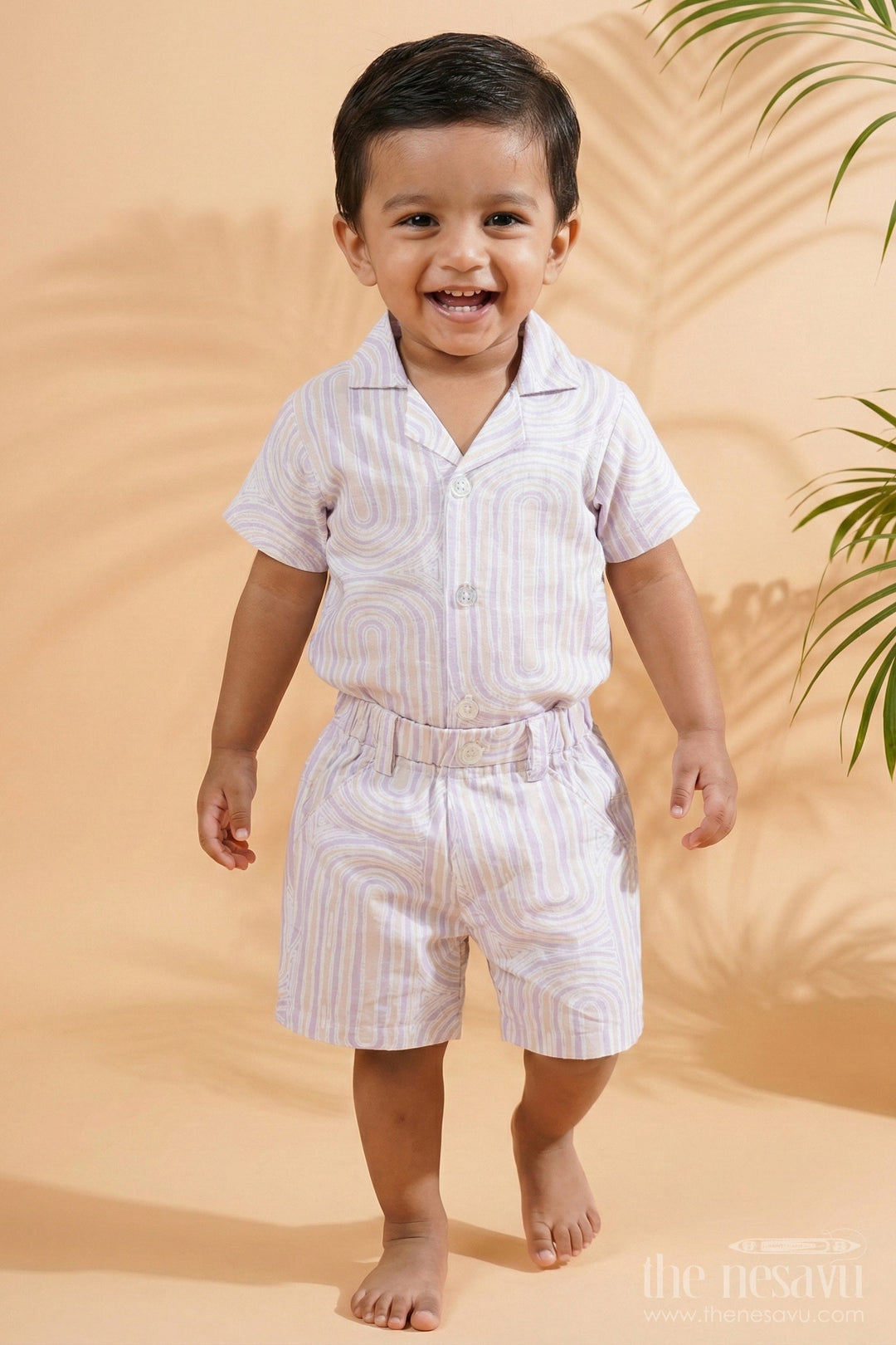 The Nesavu Boys Casual Set Boys Co-Ord Trouser Set with Soft Pastel Swirl Pattern for Casual Summer Days Nesavu 12 (3M) / Multicolor BCS156B-12 Nesavu Boys Co-Ord Trouser Set Pastel Swirl Pattern Casual Summer Outings