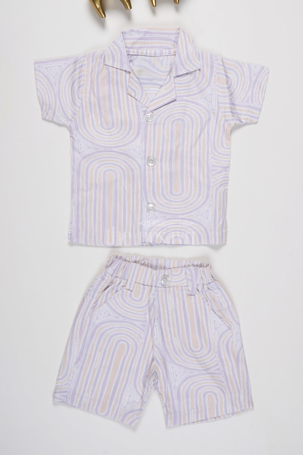 The Nesavu Boys Casual Set Boys Co-Ord Trouser Set with Soft Pastel Swirl Pattern for Casual Summer Days Nesavu 12 (3M) / multicolor BCS156B-12 Nesavu Boys Co-Ord Trouser Set Pastel Swirl Pattern Casual Summer Outings