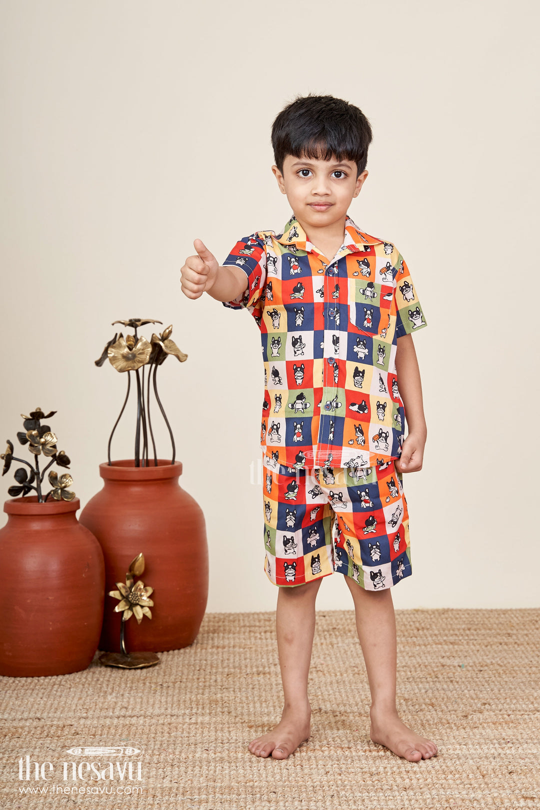 The Nesavu Boys Casual Set Boys colorful dog print cotton co-ord set for playful summer days Nesavu 16 (1Y) / Multicolor BCS393A-16 Nesavu boys multicolor dog print co-ord set fun cotton summer outfit for toddlers