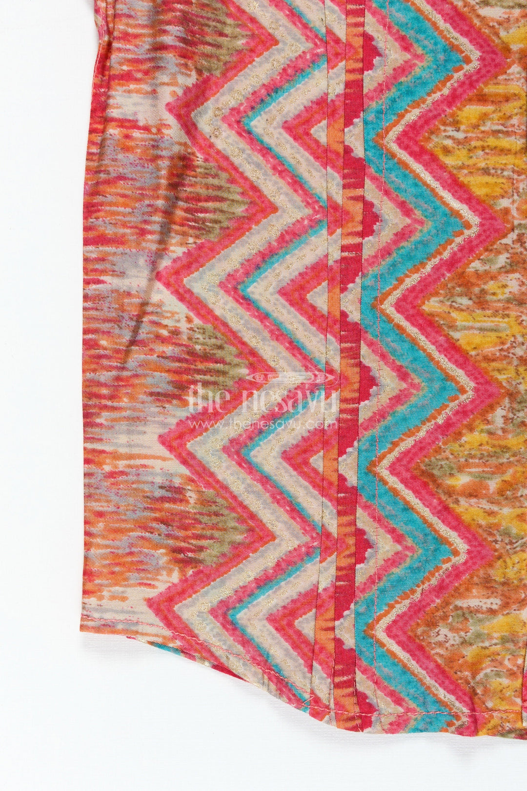 The Nesavu Boys Cotton Shirt Boys Colorful Printed Cotton Shirt for Functions with Multicolor Zigzag Pattern in Smooth Modal Silk Nesavu Nesavu Boys Modal Silk Shirt Colorful Zigzag Digital Print Functions Festive Style