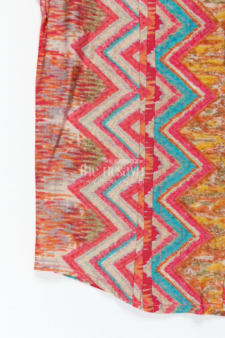 The Nesavu Boys Cotton Shirt Boys Colorful Printed Cotton Shirt for Functions with Multicolor Zigzag Pattern in Smooth Modal Silk Nesavu Nesavu Boys Modal Silk Shirt Colorful Zigzag Digital Print Functions Festive Style