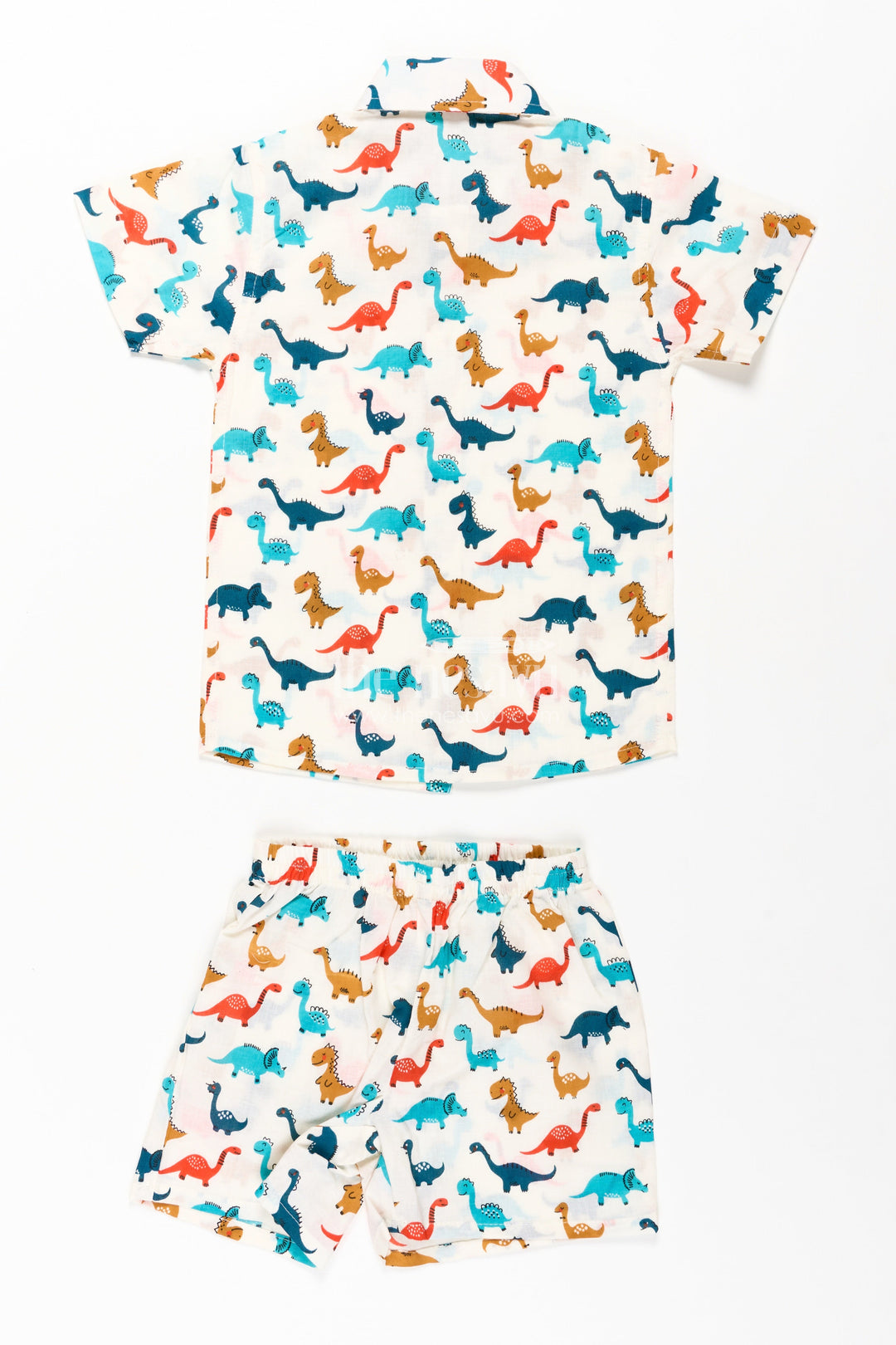 The Nesavu Boys Casual Set Boys Cool Casual Outfits for Guys in Cotton with Multicolor Dinosaur Print and Matching Shorts Nesavu Nesavu Boys Cool Casual Outfits Guys Cotton Set Dinosaur Print Shirt Matching Shorts