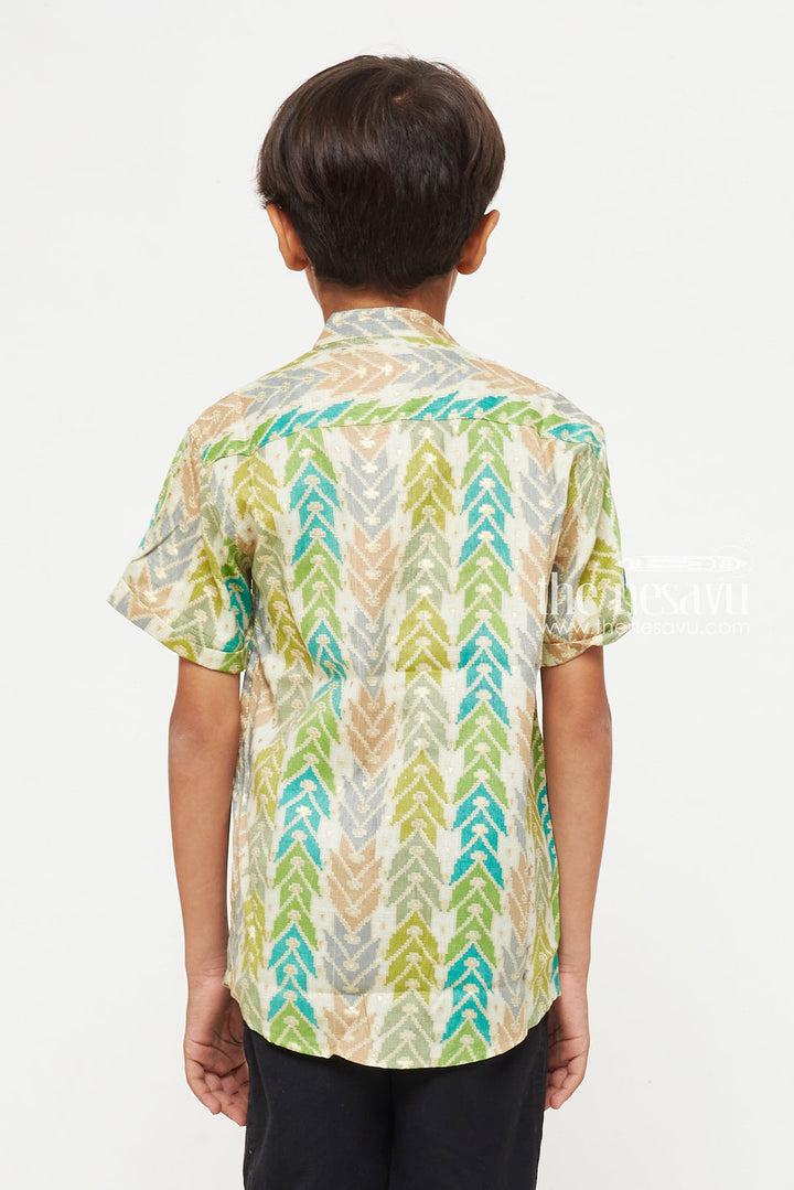 The Nesavu Boys Cotton Shirt Boys Cool Rayon Ikat Print Shirt - Comfortable Summer Casual Wear Nesavu Boys Cool Rayon Ikat Print Shirt | Comfortable Summer Casual Wear | The Nesavu