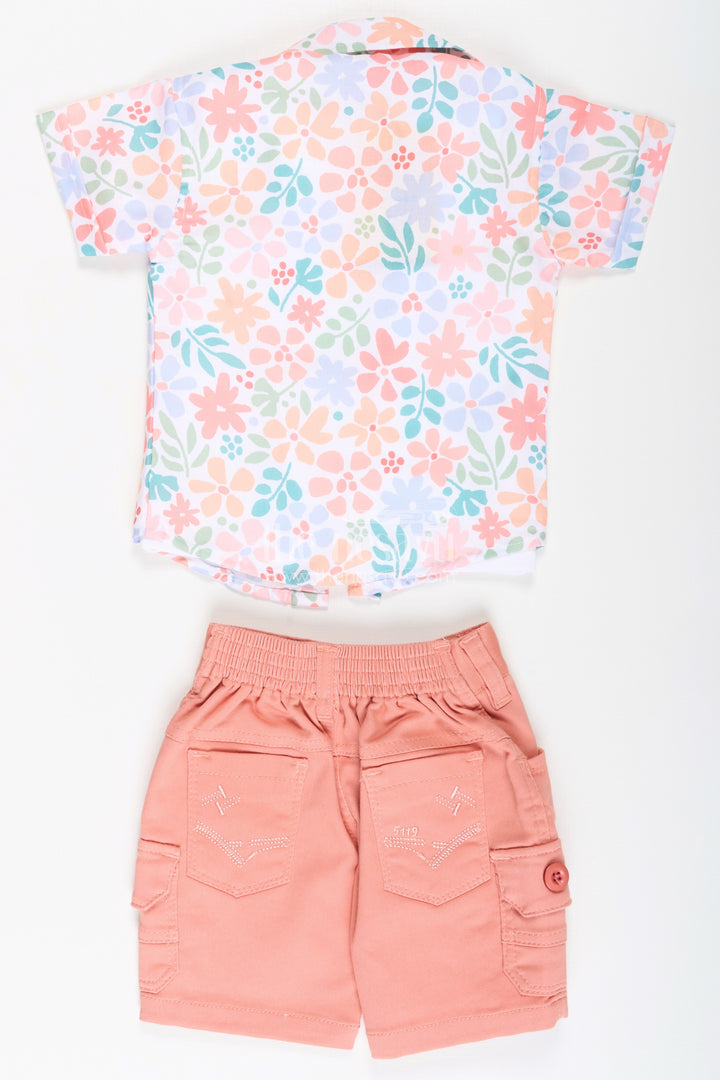 The Nesavu Boys Casual Set Boys Cotton Best Casual Dress Shirts Set with Floral Printed Shirt, Tank Tee, and Cargo Shorts Nesavu Boys Best Casual Dress Shirts Set Floral Printed Shirt Tee Cargo Shorts | The Nesavu