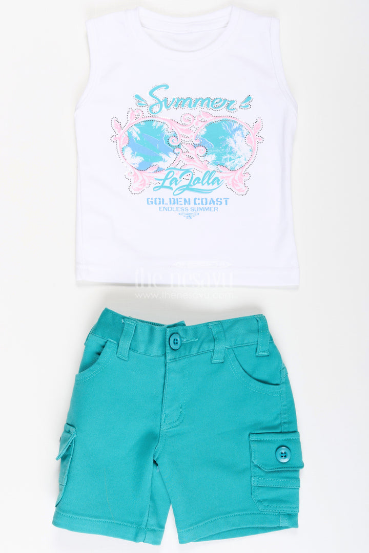 The Nesavu Boys Casual Set Boys Cotton Best Casual Shirts Set with Green Shorts and Tropical Print Combo for Everyday Wear Nesavu Boys Best Casual Shirts Set Graphic Tee Green Shorts Summer Outings | The Nesavu