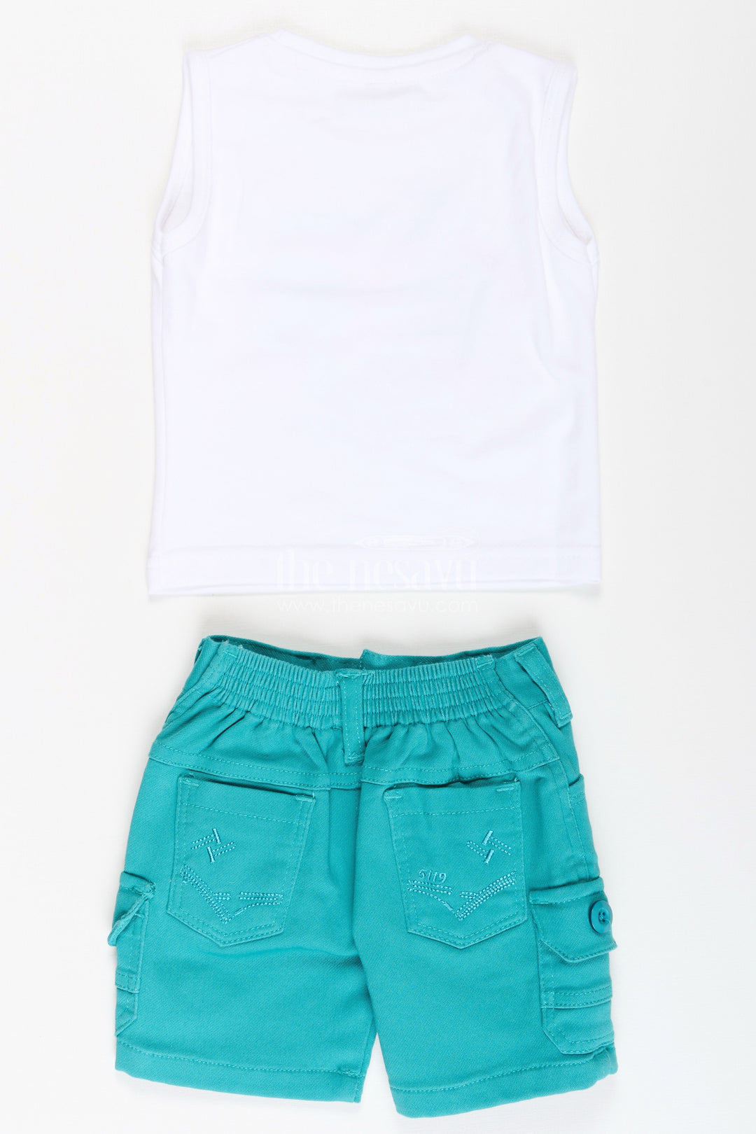 The Nesavu Boys Casual Set Boys Cotton Best Casual Shirts Set with Green Shorts and Tropical Print Combo for Everyday Wear Nesavu Boys Best Casual Shirts Set Graphic Tee Green Shorts Summer Outings | The Nesavu