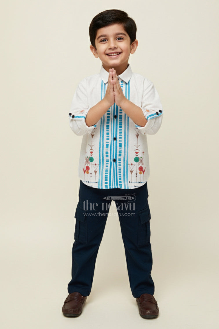 The Nesavu Boys Casual Set Boys Cotton Blazer Outfit for Festive Casual and School Functions Nesavu 20 (3Y) / Blue BCS456A-20 Nesavu boys printed cotton blazer outfit ethnic motifs school events festive casual wear