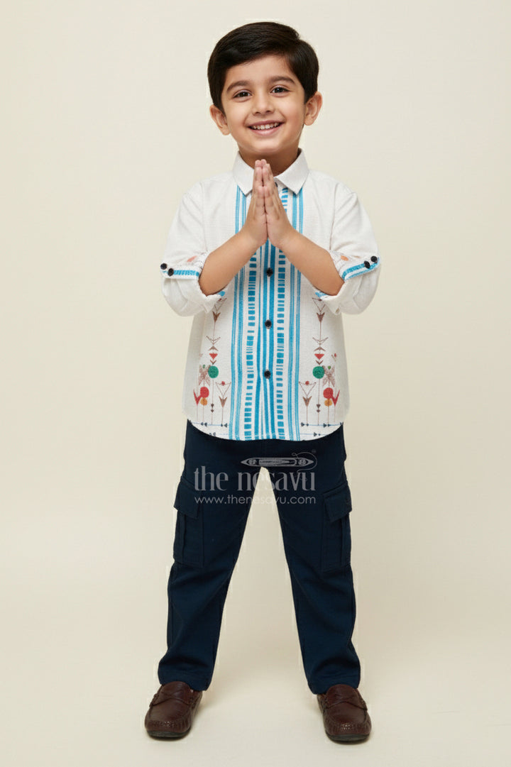 The Nesavu Boys Casual Set Boys Cotton Blazer Outfit for Festive Casual and School Functions Nesavu 20 (3Y) / Blue BCS456A-20 Nesavu boys printed cotton blazer outfit ethnic motifs school events festive casual wear