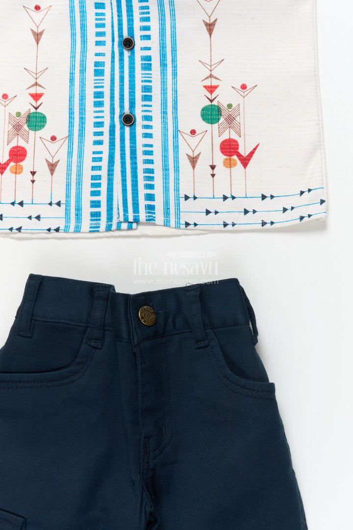 The Nesavu Boys Casual Set Boys Cotton Blazer Outfit for Festive Casual and School Functions Nesavu Nesavu boys printed cotton blazer outfit ethnic motifs school events festive casual wear