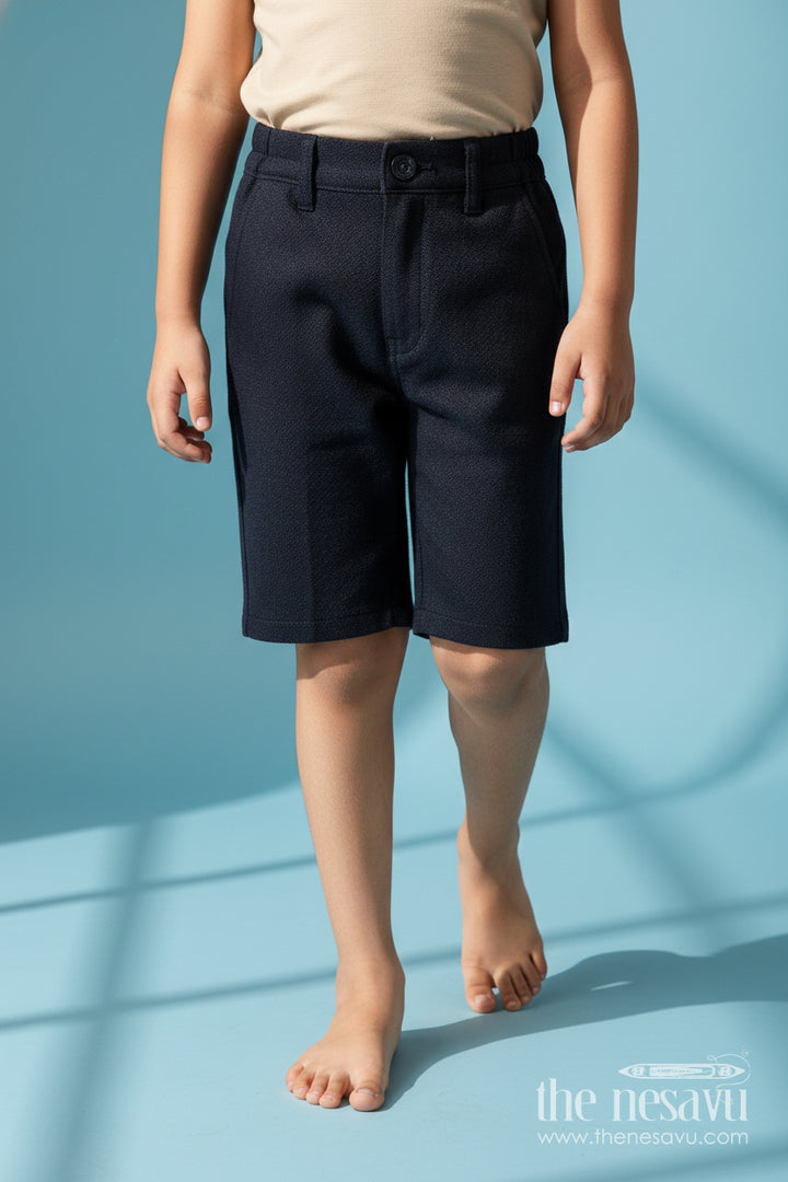 The Nesavu Boys Shorts Boys Cotton Blend Black Short Shorts with Elastic Waist and Tailored Fit for Daily Comfort Nesavu 24 (5Y) / Black BWS064A-24 Nesavu Boys Black Cotton Blend Short Shorts Elastic Waist Functional Everyday Style