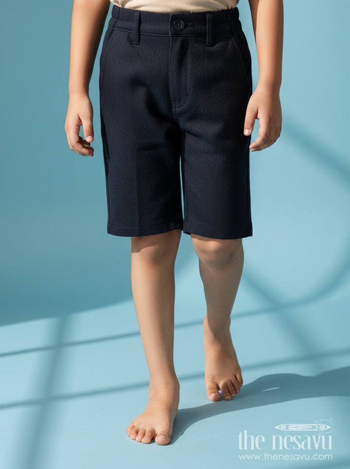 The Nesavu Boys Shorts Boys Cotton Blend Black Short Shorts with Elastic Waist and Tailored Fit for Daily Comfort Nesavu Nesavu Boys Black Cotton Blend Short Shorts Elastic Waist Functional Everyday Style