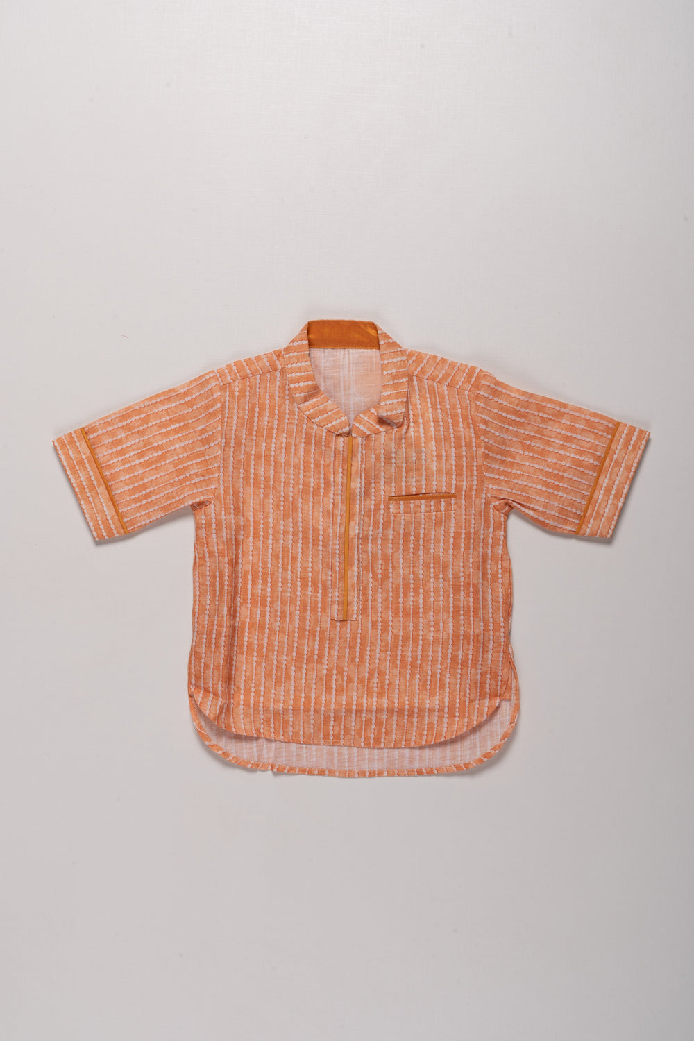 The Nesavu Boys Cotton Shirt Boys Cotton Blend Striped Shirt in Vibrant Orange with Half Sleeves and Shirts Online Style Nesavu Nesavu Boys Orange Striped Cotton Blend Shirt Classic Collar Smart Casual Look
