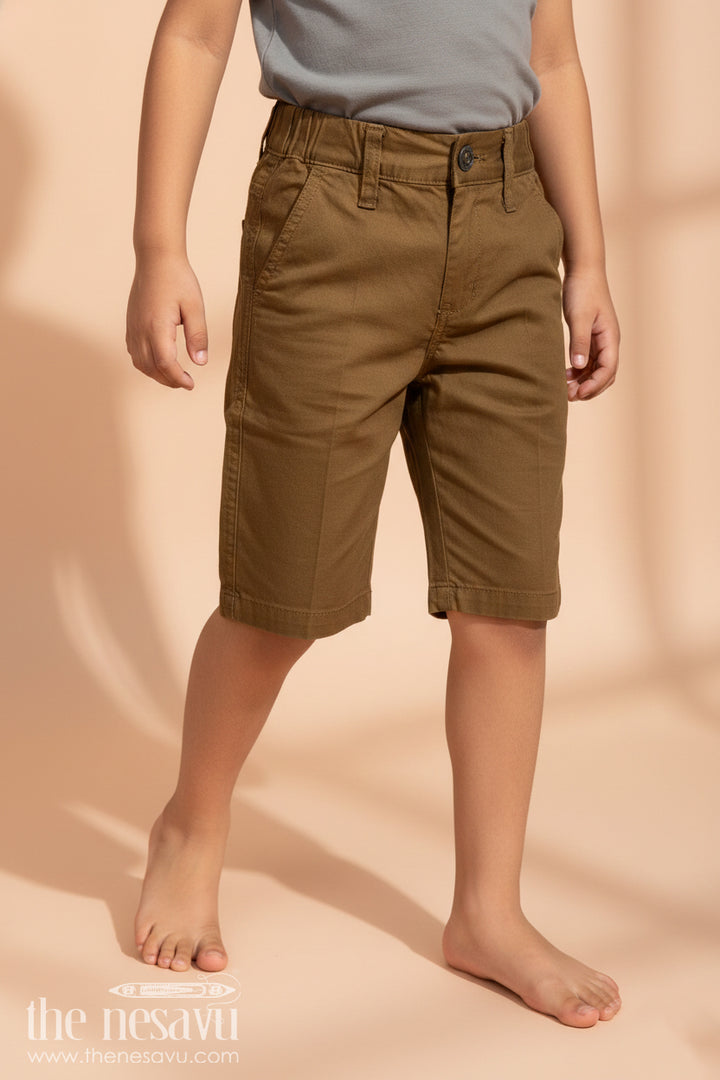 The Nesavu Boys Shorts Boys Cotton Blend Tropical Shorts with Relaxed Fit and Smart Waistband for All Day Comfort Nesavu 16 (1Y) / Brown BWS065A-16 Nesavu Boys Cotton Blend Tropical Shorts Elastic Waist Casual Fit Everyday Wear