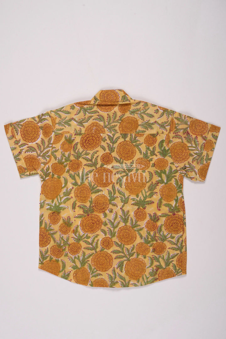 The Nesavu Boys Cotton Shirt Boys Cotton Block Print Family Christmas Outfits with Vibrant Marigold Floral Design Nesavu Nesavu Boys Family Christmas Outfits Cotton Block Print Vibrant Marigold Floral Design