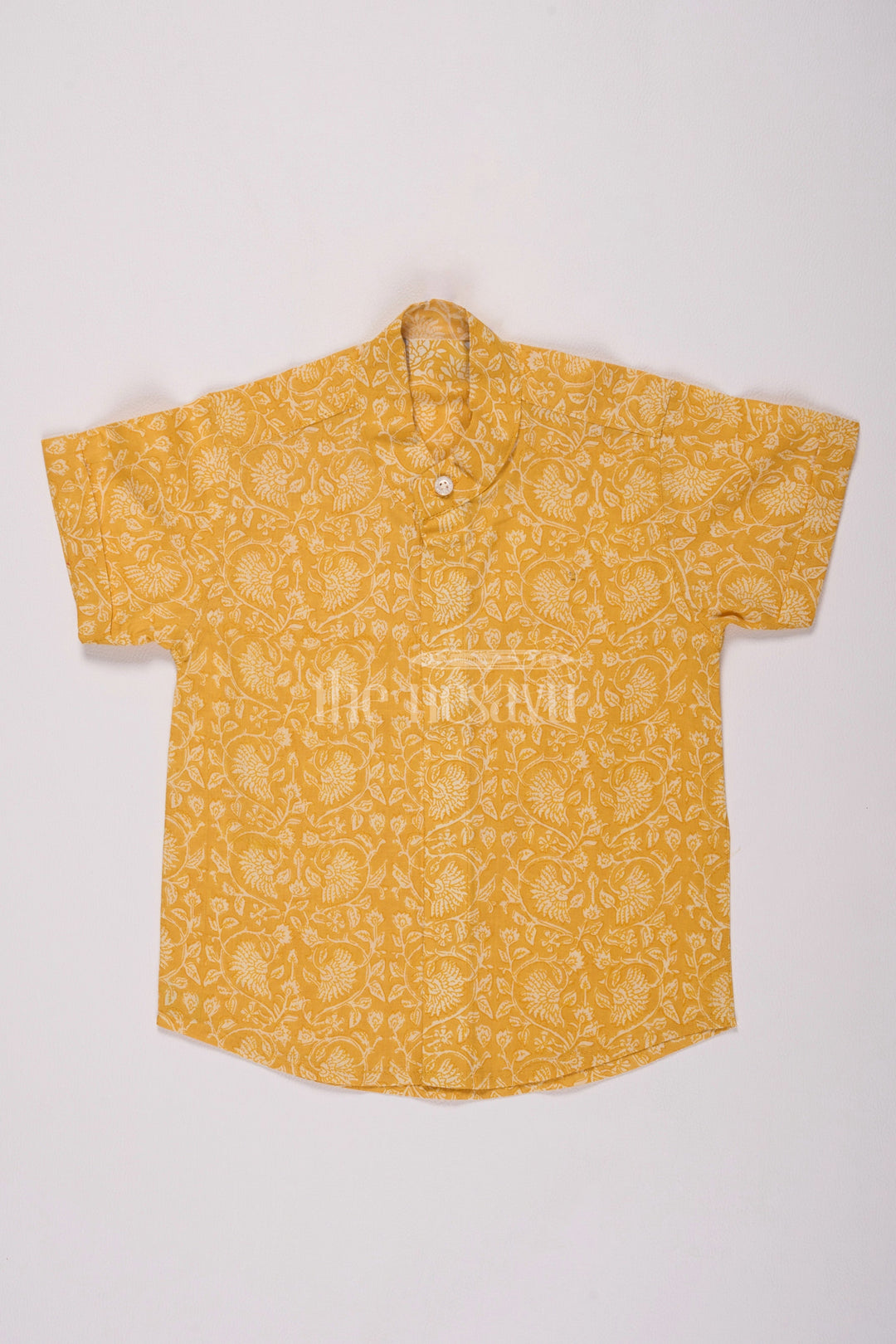 The Nesavu Boys Cotton Shirt Boys Cotton Block Print Infant Christmas Clothes with Trendy Yellow Floral Design Nesavu 16 (1Y) / Yellow BS217A-16 Nesavu Boys Cotton Infant Christmas Clothes Yellow Floral Block Print