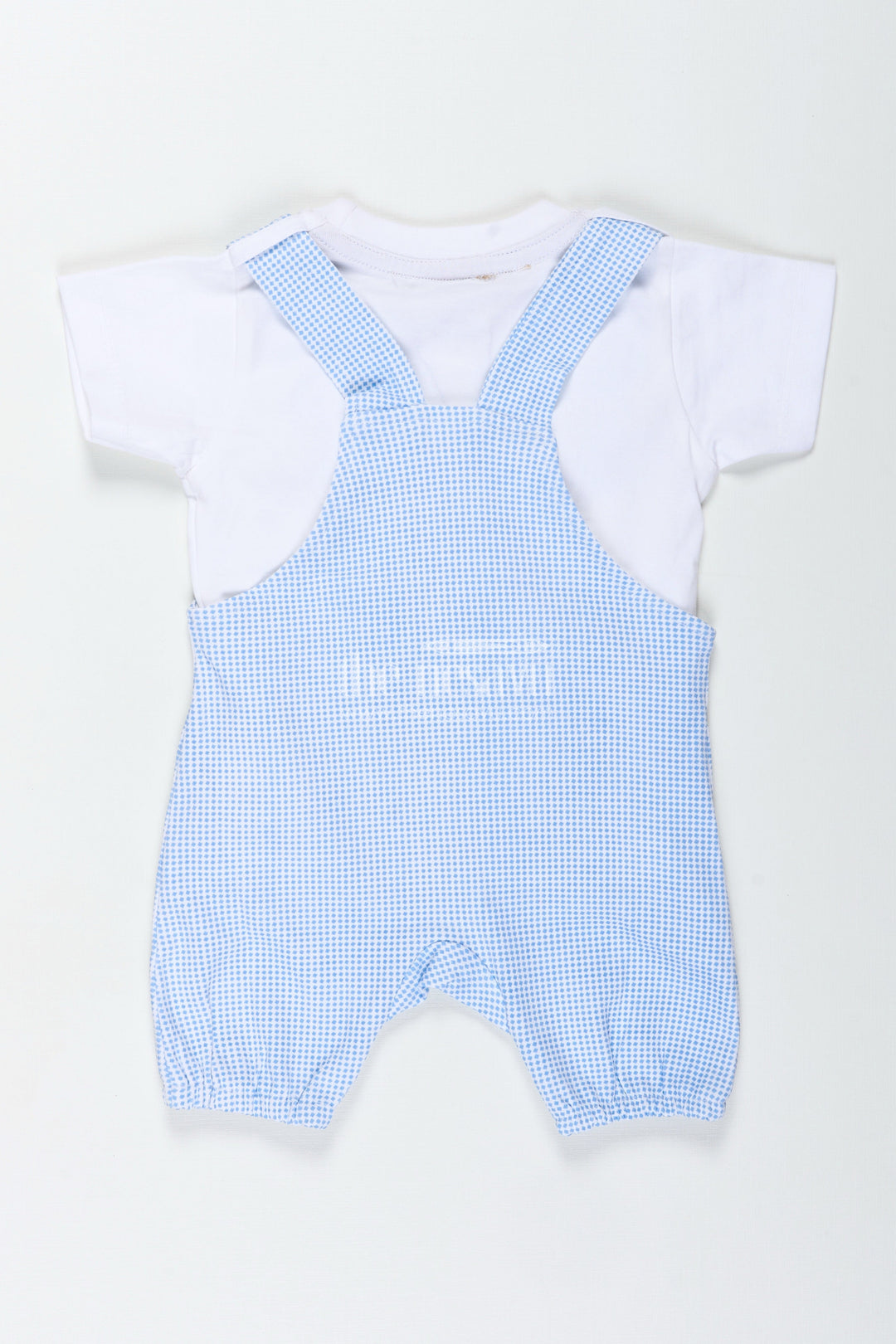 The Nesavu Boys Casual Set Boys Cotton Blue Dress Set with Bear Patch and Striped Overalls for a Cozy and Playful Everyday Look Nesavu Nesavu Boys Blue Dress Set Bear Embellishment Soft Cotton Striped Overalls All-Day Comfort