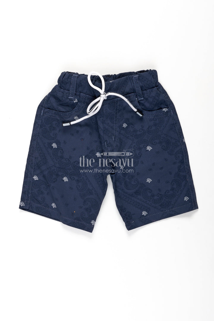 The Nesavu Boys Shorts Boys Cotton Blue Shorts Outfit with Paisley Print and Classic Styling for Trendy Everyday Wear Nesavu 16 (1Y) / Blue BWS021BA-16 Nesavu Boys Blue Cotton Shorts Outfit Paisley Digital Print Adjustable Drawstring Fit