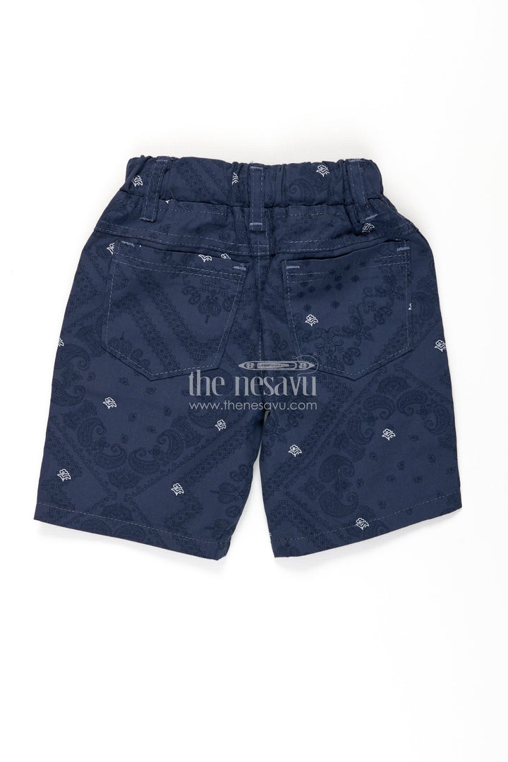 The Nesavu Boys Shorts Boys Cotton Blue Shorts Outfit with Paisley Print and Classic Styling for Trendy Everyday Wear Nesavu Nesavu Boys Blue Cotton Shorts Outfit Paisley Digital Print Adjustable Drawstring Fit