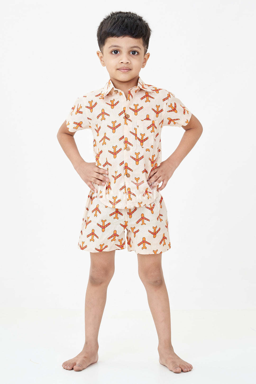 The Nesavu Boys Casual Set Boys Cotton Casual Dresses Set with Digital Print in Beige and Rust Tones for Everyday Style Nesavu Boys Cotton Casual Dresses Set Digital Animal Print Beige Rust Color Scheme | The Nesavu