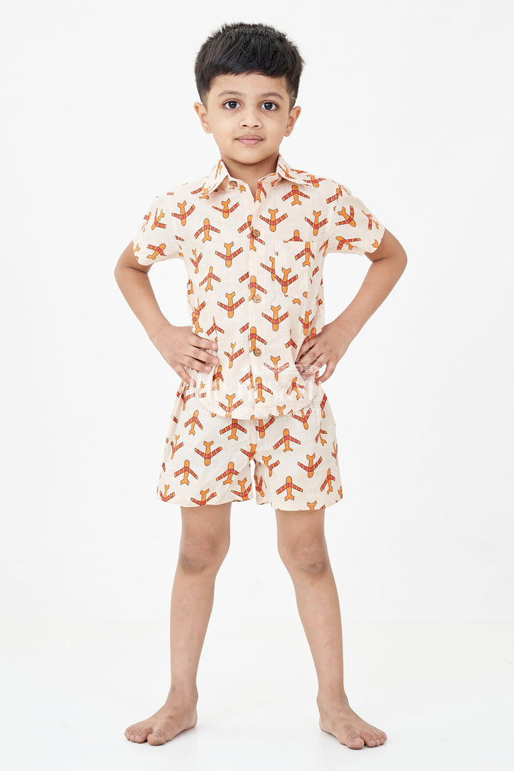 The Nesavu Boys Casual Set Boys Cotton Casual Dresses Set with Digital Print in Beige and Rust Tones for Everyday Style Nesavu Boys Cotton Casual Dresses Set Digital Animal Print Beige Rust Color Scheme | The Nesavu