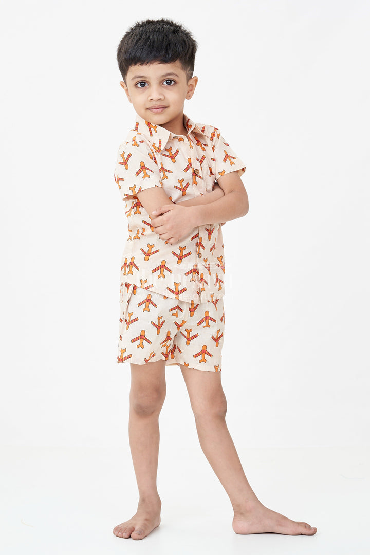 The Nesavu Boys Casual Set Boys Cotton Casual Dresses Set with Digital Print in Beige and Rust Tones for Everyday Style Nesavu Boys Cotton Casual Dresses Set Digital Animal Print Beige Rust Color Scheme | The Nesavu