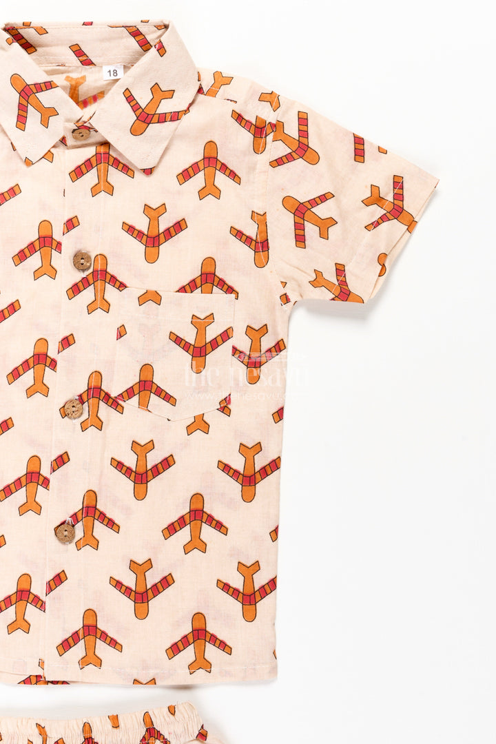 The Nesavu Boys Casual Set Boys Cotton Casual Dresses Set with Digital Print in Beige and Rust Tones for Everyday Style Nesavu Boys Cotton Casual Dresses Set Digital Animal Print Beige Rust Color Scheme | The Nesavu