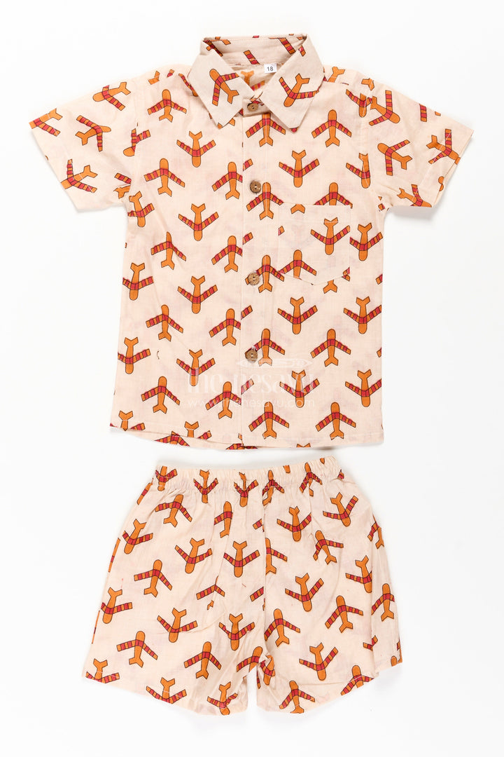 The Nesavu Boys Casual Set Boys Cotton Casual Dresses Set with Digital Print in Beige and Rust Tones for Everyday Style Nesavu Boys Cotton Casual Dresses Set Digital Animal Print Beige Rust Color Scheme | The Nesavu