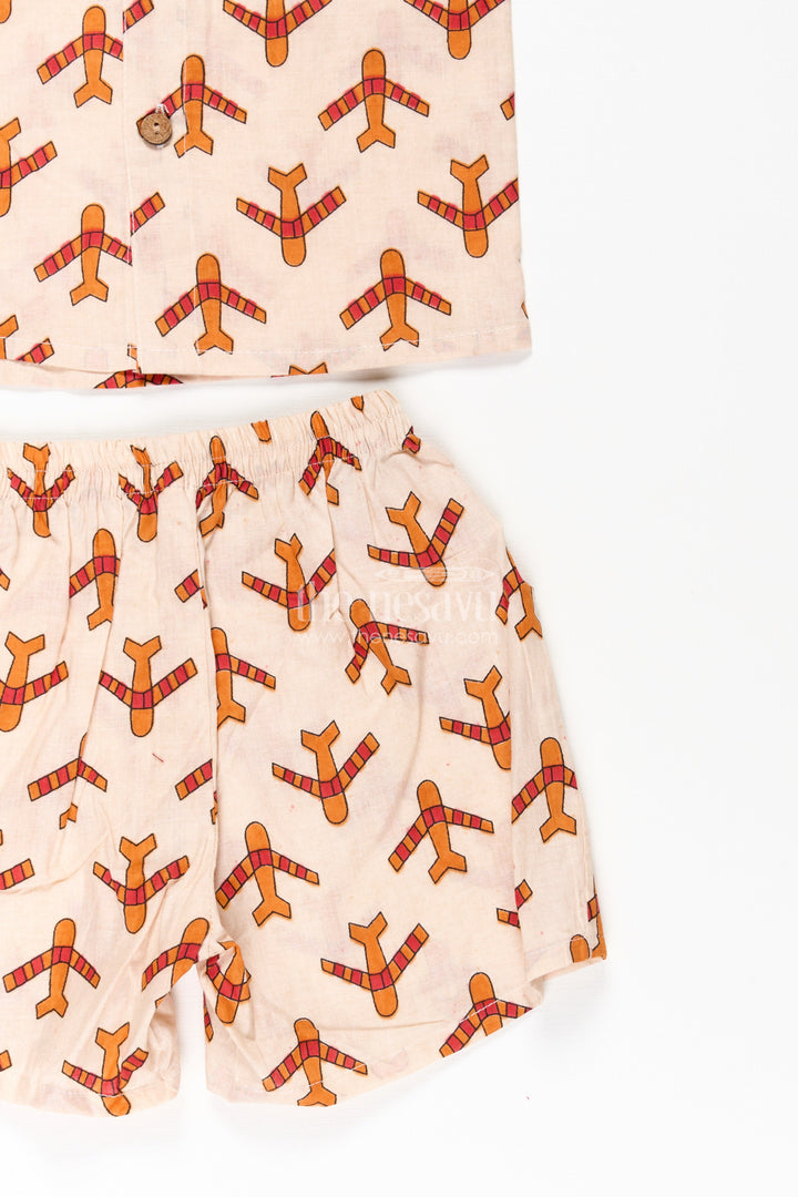 The Nesavu Boys Casual Set Boys Cotton Casual Dresses Set with Digital Print in Beige and Rust Tones for Everyday Style Nesavu Boys Cotton Casual Dresses Set Digital Animal Print Beige Rust Color Scheme | The Nesavu